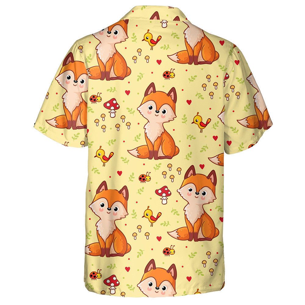 Lovely Baby Fox On A Background Of Mushrooms And Birds Hawaiian Shirt, Hawaiian Shirt Gift, Christmas Gift