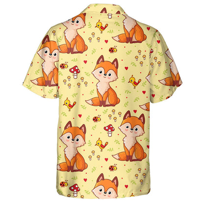 Lovely Baby Fox On A Background Of Mushrooms And Birds Hawaiian Shirt, Hawaiian Shirt Gift, Christmas Gift