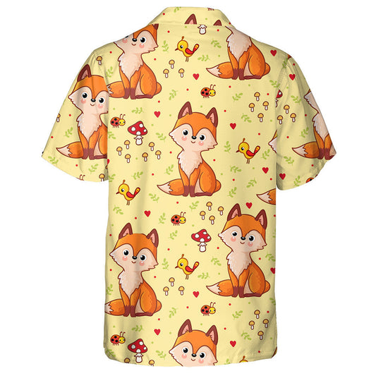 Lovely Baby Fox On A Background Of Mushrooms And Birds Hawaiian Shirt, Hawaiian Shirt Gift, Christmas Gift