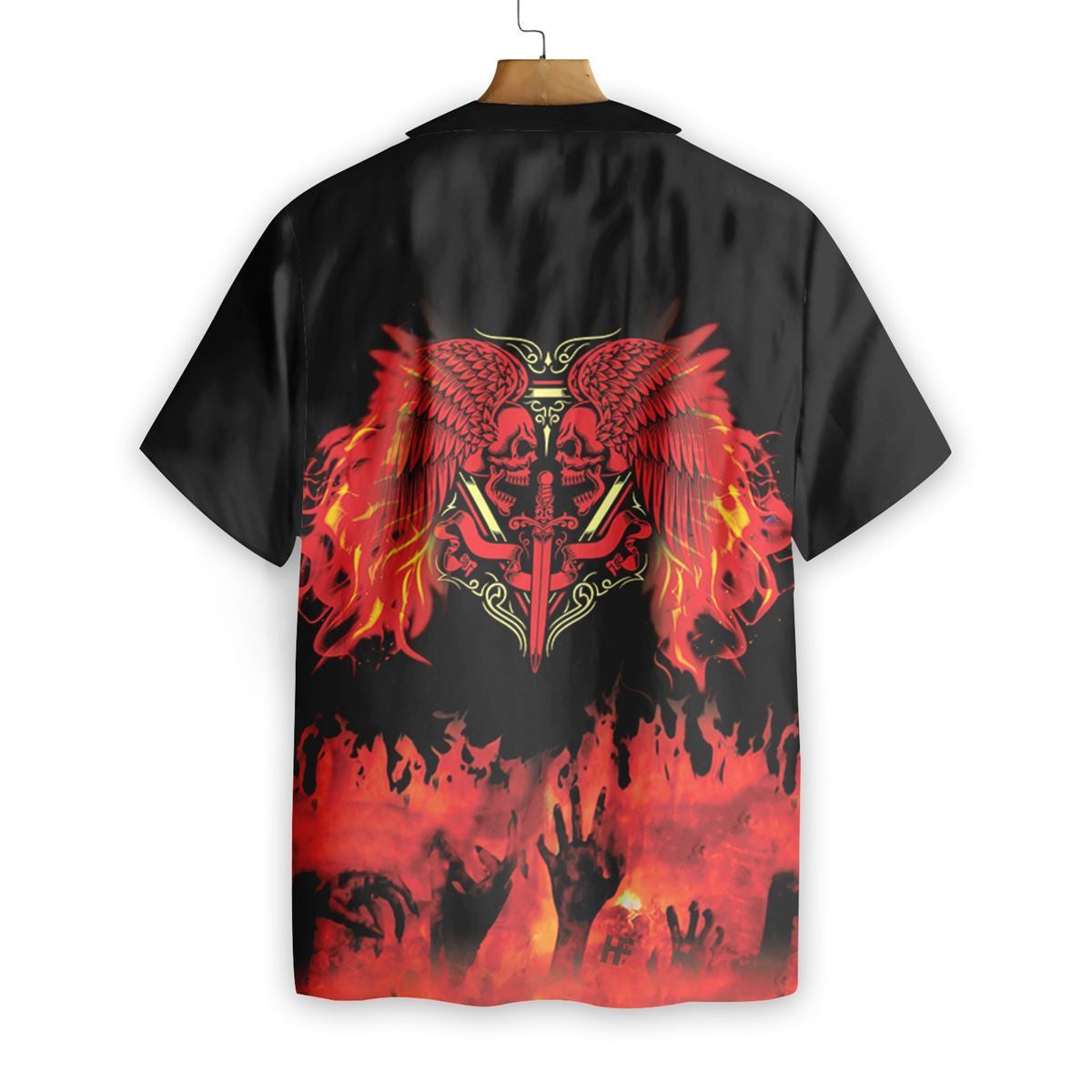 Two Faced Skull On Fire Black And Red Design Hawaiian Shirt, Hawaiian Shirt Gift, Christmas Gift