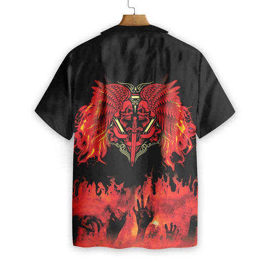 Two Faced Skull On Fire Black And Red Design Hawaiian Shirt, Hawaiian Shirt Gift, Christmas Gift