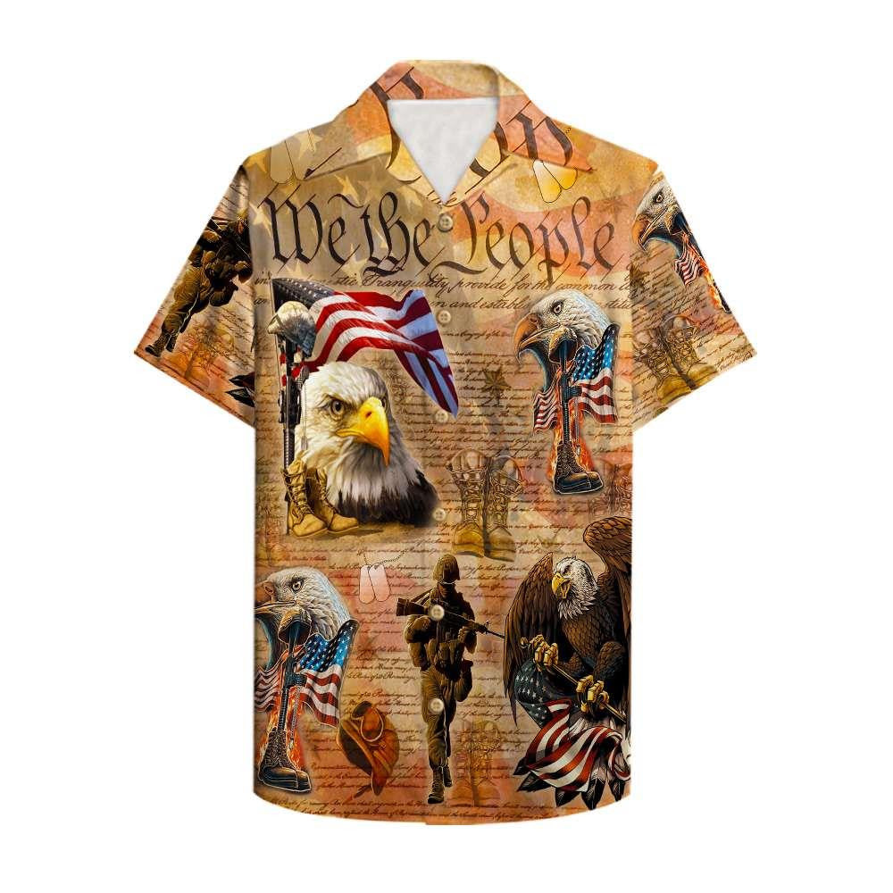 Gift For American Veteran Cool Eagle Vintage Hawaiian Shirt, Hawaiian Shirt Gift, Christmas Gift