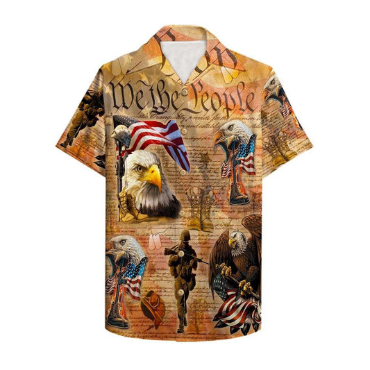 Gift For American Veteran Cool Eagle Vintage Hawaiian Shirt, Hawaiian Shirt Gift, Christmas Gift