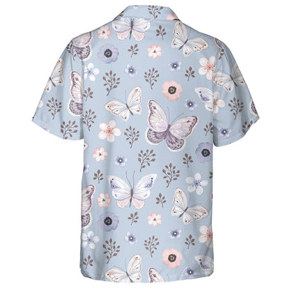 Flying Butterflies And Flowers In Blue Hawaiian Shirt,Hawaiian Shirt Gift, Christmas Gift
