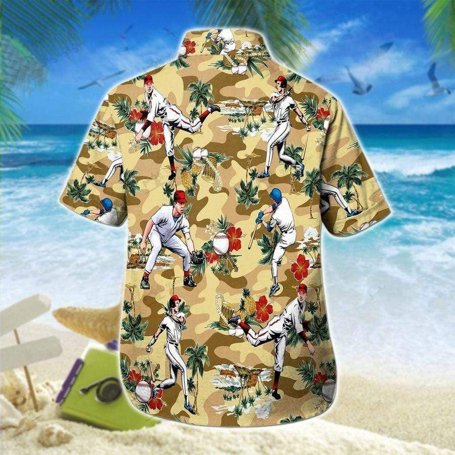 Colorful Baseball Players On Brown Design Hawaiian Shirt, Hawaiian For Gift