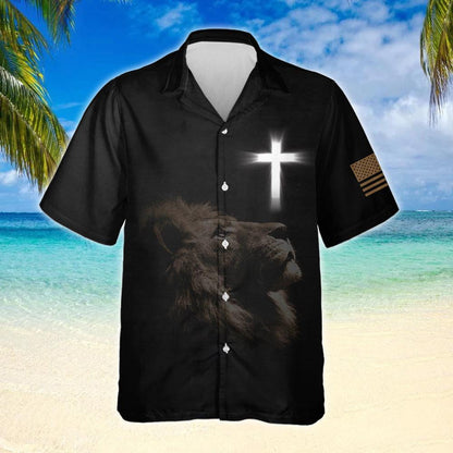 Lion And Bright Cross Pattern Jesus Is My Savior Hawaiian Shirt, Hawaiian Shirt Gift, Christmas Gift