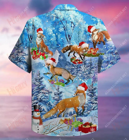 Merry Christmas Fox Short Hawaiian Shirt Hobbies Aloha Shirt Tactical Hawaiian Shirt Hawaiian Shirt Pattern, Hawaiian Shirt Gift, Christmas Gift