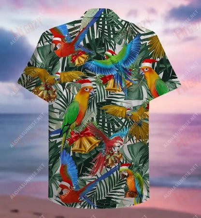 Christmas Parrot Short Hawaiian Shirt Ocean Hawaiian T Shirts Custom Hawaiian Shirts Hawaiian Shirt Pattern, Hawaiian Shirt Gift, Christmas Gift