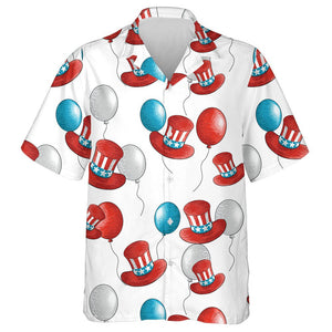 Colors Balloon And American Hat On White Background Hawaiian Shirt, Hawaiian Shirt Gift, Christmas Gift