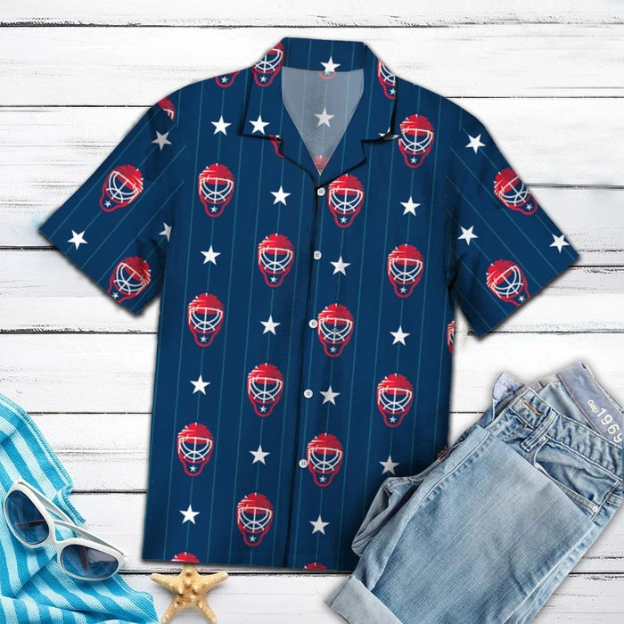 Amazing Hockey Star On Navy Pattern Hawaiian Shirt, Hawaiian For Gift