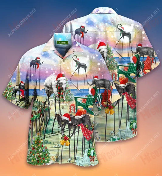 Give Me Christmas Elephant Short Short Sleeve Shirt Summer Hawaiian T Shirts Tactical Hawaiian Shirt Funny Hawaiian Shirts, Hawaiian Shirt Gift, Christmas Gift
