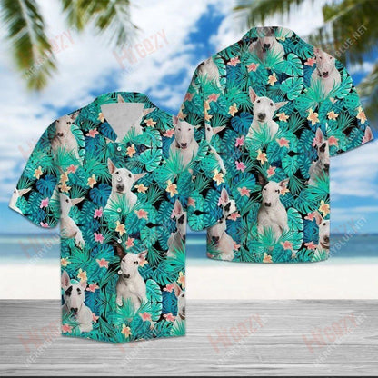Bull Terrier Tropical - Hawaiian Shirt Vacation Short Sleeve Hawaiian Crazy Shirts Funny Hawaiian Shirts, Hawaiian Shirt Gift, Christmas Gift