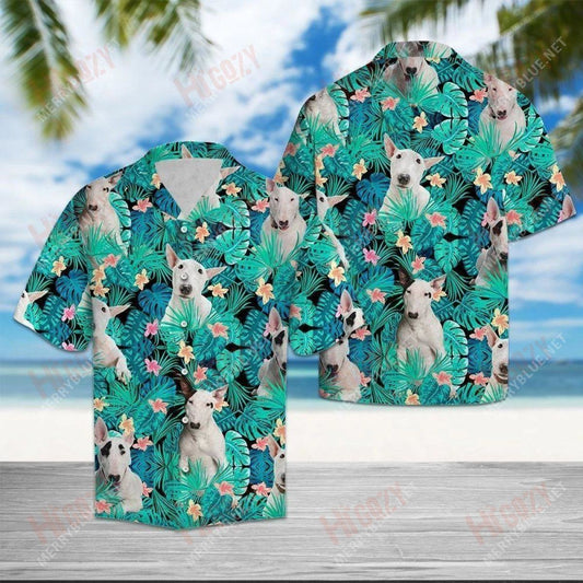 Bull Terrier Tropical - Hawaiian Shirt Vacation Short Sleeve Hawaiian Crazy Shirts Funny Hawaiian Shirts, Hawaiian Shirt Gift, Christmas Gift