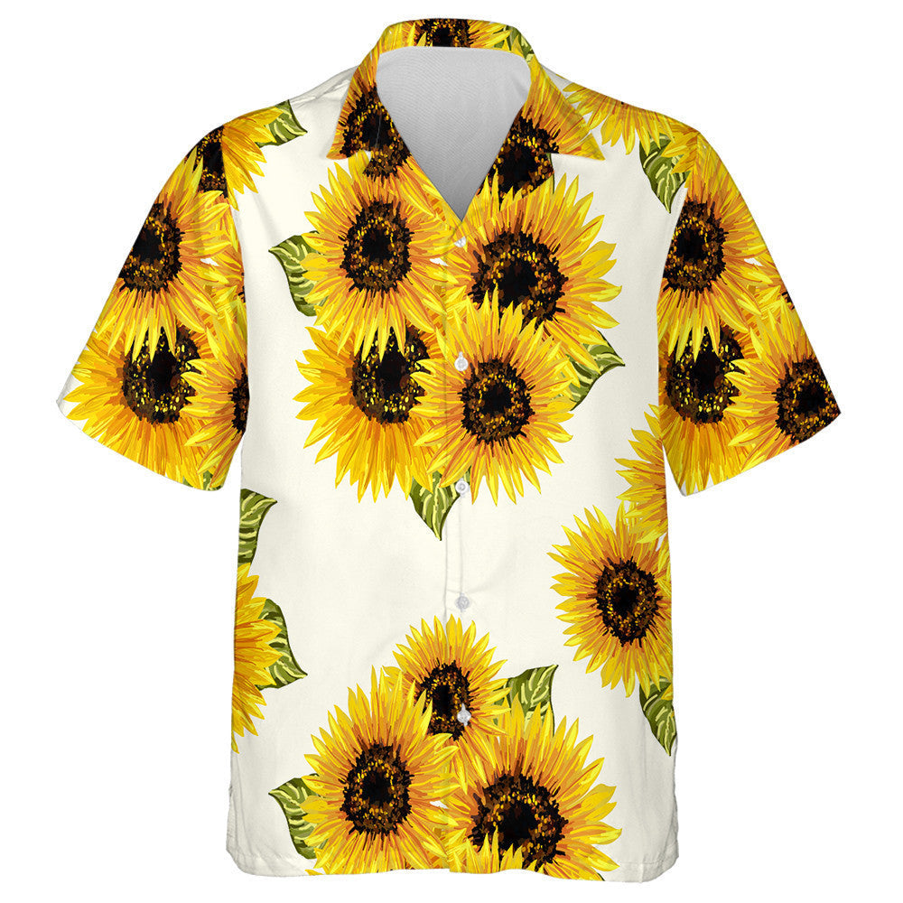 Bunches Of Sunflowers In Watercolor Style Pattern Hawaiian Shirt, Hawaiian For Gift