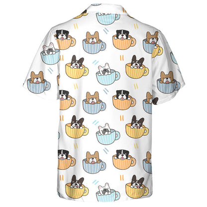 Cute Bulldog In Coffee Cup On White Background Hawaiian Shirt, Hawaiian Shirt Gift, Christmas Gift