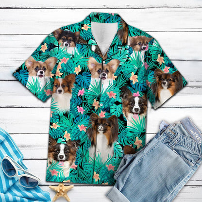 Funny Papillon Tropical Palm Leaves Summer Vacation Themed Hawaiian Shirt, Hawaiian Shirt Gift, Christmas Gift