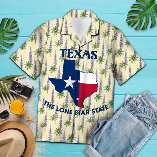 The Lone Star State Texas Map Flag Pattern Hawaiian Shirt, Hawaiian Shirt Gift, Christmas Gift