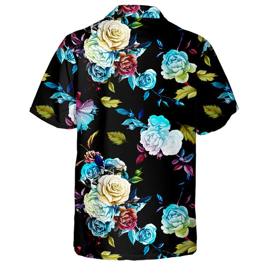 Multicolor Roses And Leaves On Black Background Design Hawaiian Shirt, Hawaiian Shirt Gift, Christmas Gift