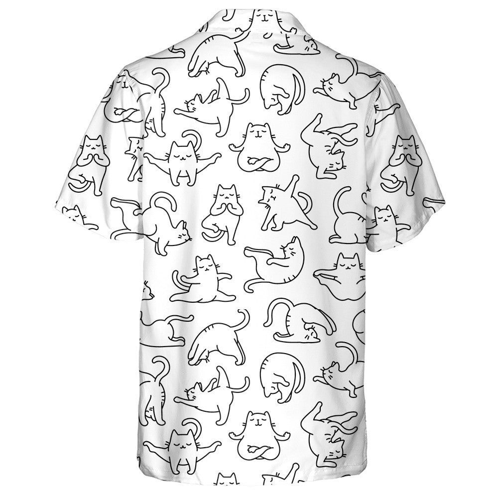 Cartoon Doodle Comic Outline Cats In Yoga Pose Hawaiian Shirt, Hawaiian Shirt Gift, Christmas Gift