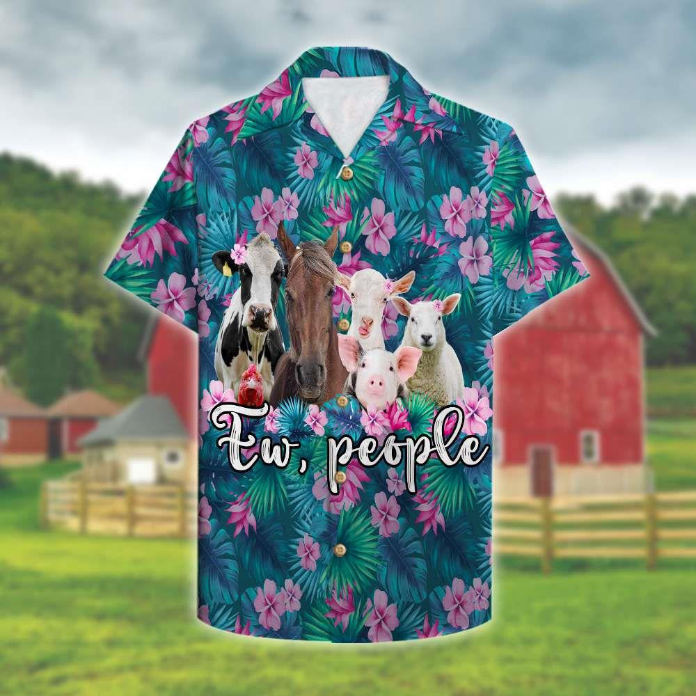 Farmer Ew People Cute Animals Tropical Plants Background Hawaiian Shirt, Hawaiian Shirt Gift, Christmas Gift
