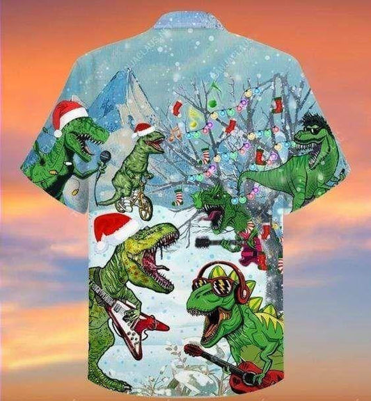 Design Hawaiian Shirt Dinosaurs Play Guitar On Christmas,Hawaiian Shirt Gift, Christmas Gift
