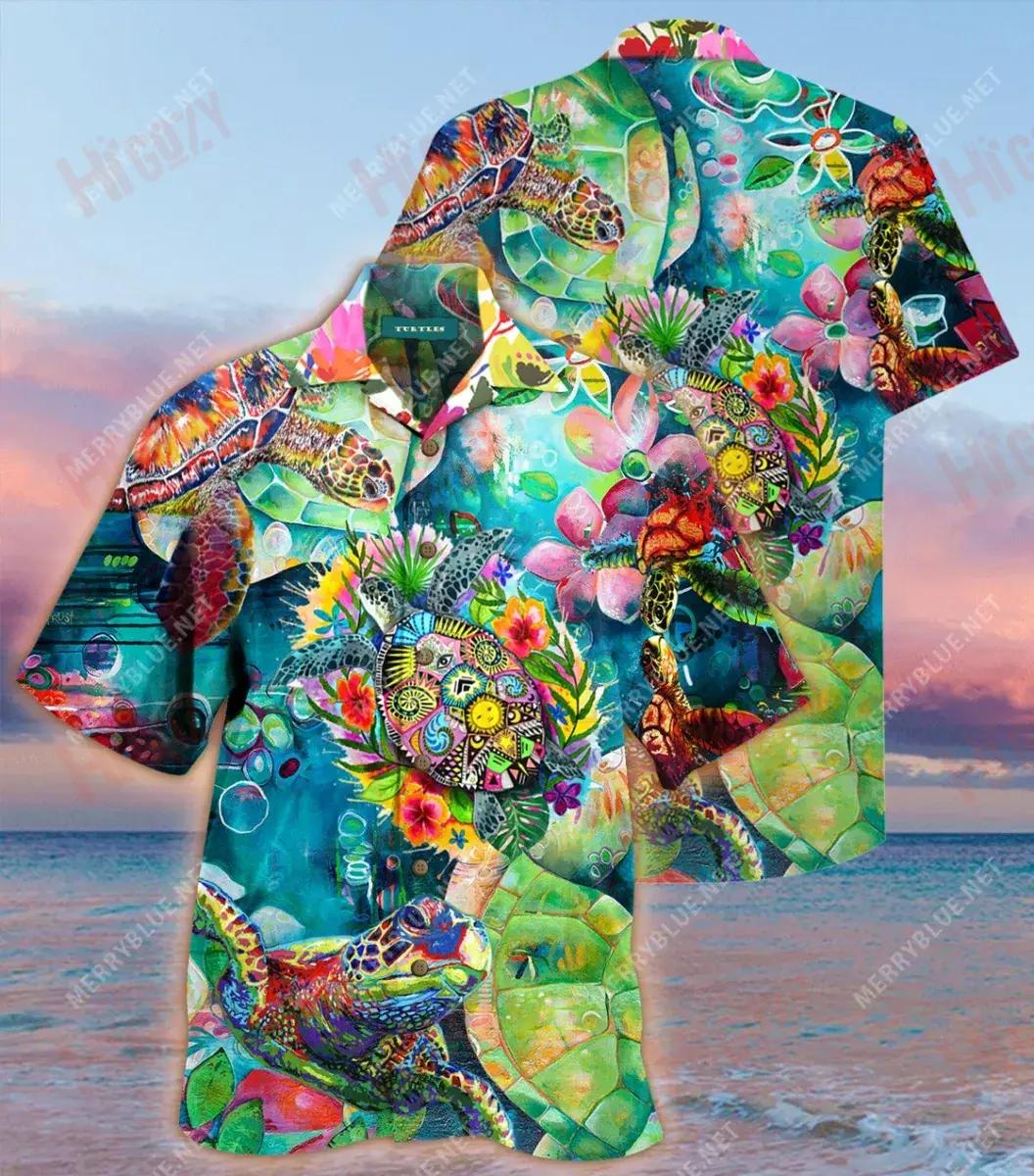 Colorful Turtle Unisex Short Sleeve Shirt Hobbies Tropical Shirts Best Hawaiian Shirts Hawaiian Shirts For Men, Hwaiian For Gift