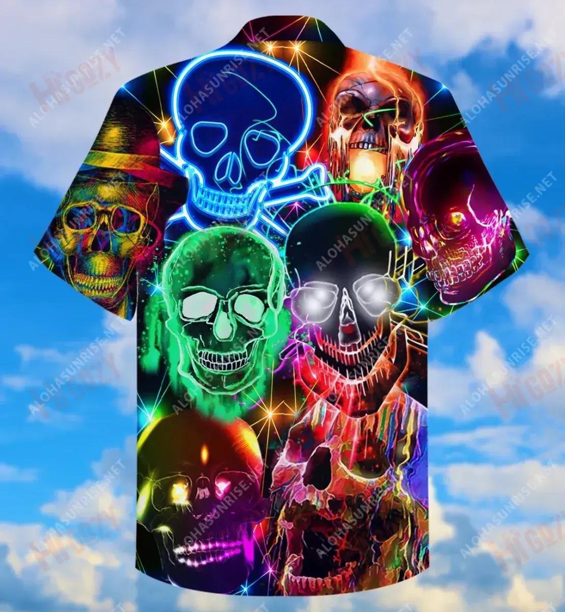 Glowing Skull Unisex Short Hawaiian Shirt Hobbies Aloha Shirt Custom Hawaiian Shirts Funny Hawaiian Shirts, Hawaiian Shirt Gift, Christmas Gift
