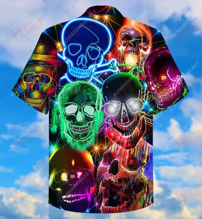 Glowing Skull Unisex Short Hawaiian Shirt Hobbies Aloha Shirt Custom Hawaiian Shirts Funny Hawaiian Shirts, Hawaiian Shirt Gift, Christmas Gift