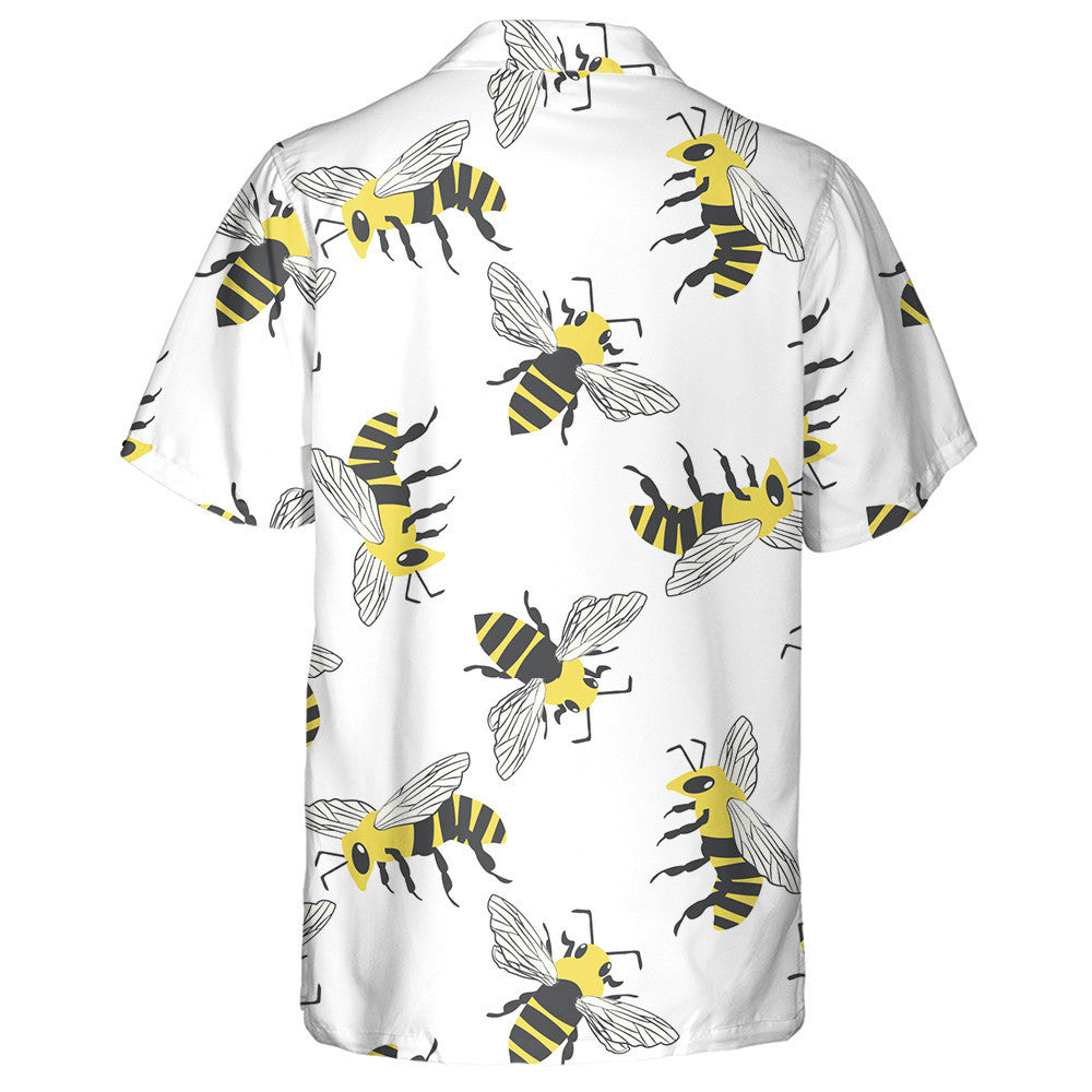 Black And Yellow Hand Drawn Flying Honey Bee Hawaiian Shirt, Hawaiian Shirt Gift, Christmas Gift