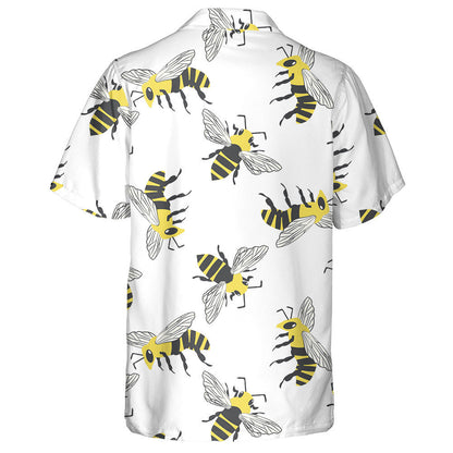 Black And Yellow Hand Drawn Flying Honey Bee Hawaiian Shirt, Hawaiian Shirt Gift, Christmas Gift