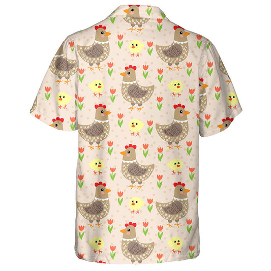 Cute Cartoon Hen And Chicken In Flower Garden Hawaiian Shirt, Hawaiian Shirt Gift, Christmas Gift