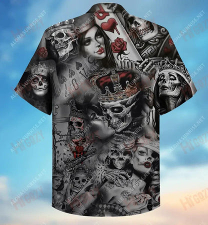 Love Is Blind Poker Skull Unisex Short Sleeve Shirt Vacation Hawaiian T Shirts Tactical Hawaiian Shirt Funny Hawaiian Shirts, Hawaiian Shirt Gift, Christmas Gift