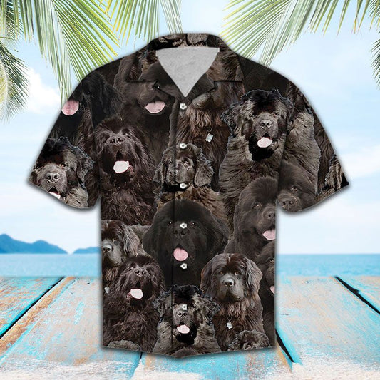 Awesome Dark Color Newfoundland Dog Face Themed Hawaiian Shirt, Hawaiian Shirt Gift, Christmas Gift