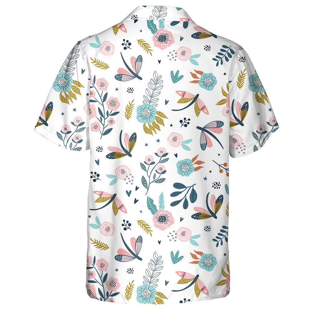 Bright Flying Dragonfly Insects And Flowers Hawaiian Shirt, Hawaiian For Gift