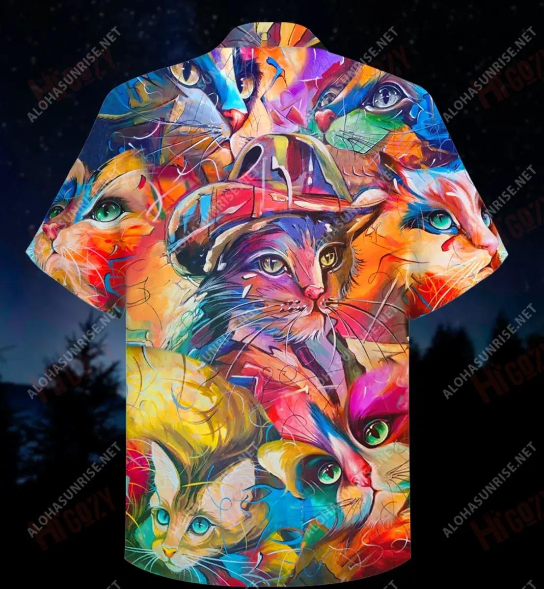 Cat Painting Short Hawaiian Shirt Summer Hawaiian T Shirts Hawaiian Crazy Shirts Hawaiian Shirt Pattern, Hawaiian Shirt Gift, Christmas Gift