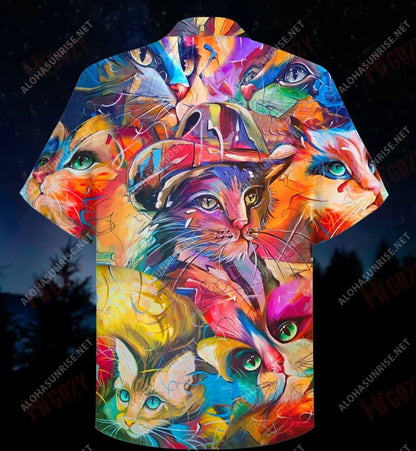 Cat Painting Short Hawaiian Shirt Summer Hawaiian T Shirts Hawaiian Crazy Shirts Hawaiian Shirt Pattern, Hawaiian Shirt Gift, Christmas Gift