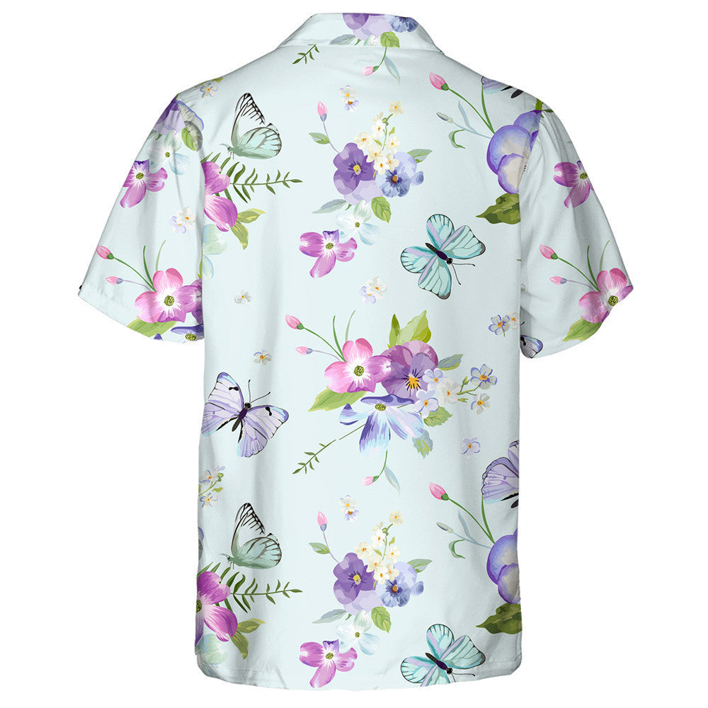 Blooming Flowers And Butterfly Flying Flowers Hawaiian Shirt, Hawaiian For Gift