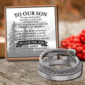 To Our Son - We Love You Roman Numeral Bangle Weave Bracelets Set