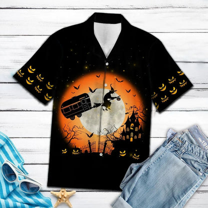 Caravan Witches Black Bats In Sky Hawaiian Shirt, Hawaiian For Gift