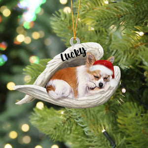 Custom Black Chihuahua Sleeping Angel Christmas Flat Acrylic Dog Ornament Memorial Dog Gift, Pet Love Gift, Christmas Gift