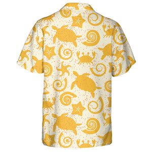 Abstract Yellow Turtles Crabs Stars And Shells Hawaiian Shirt, Hawaiian Shirt Gift, Christmas Gift