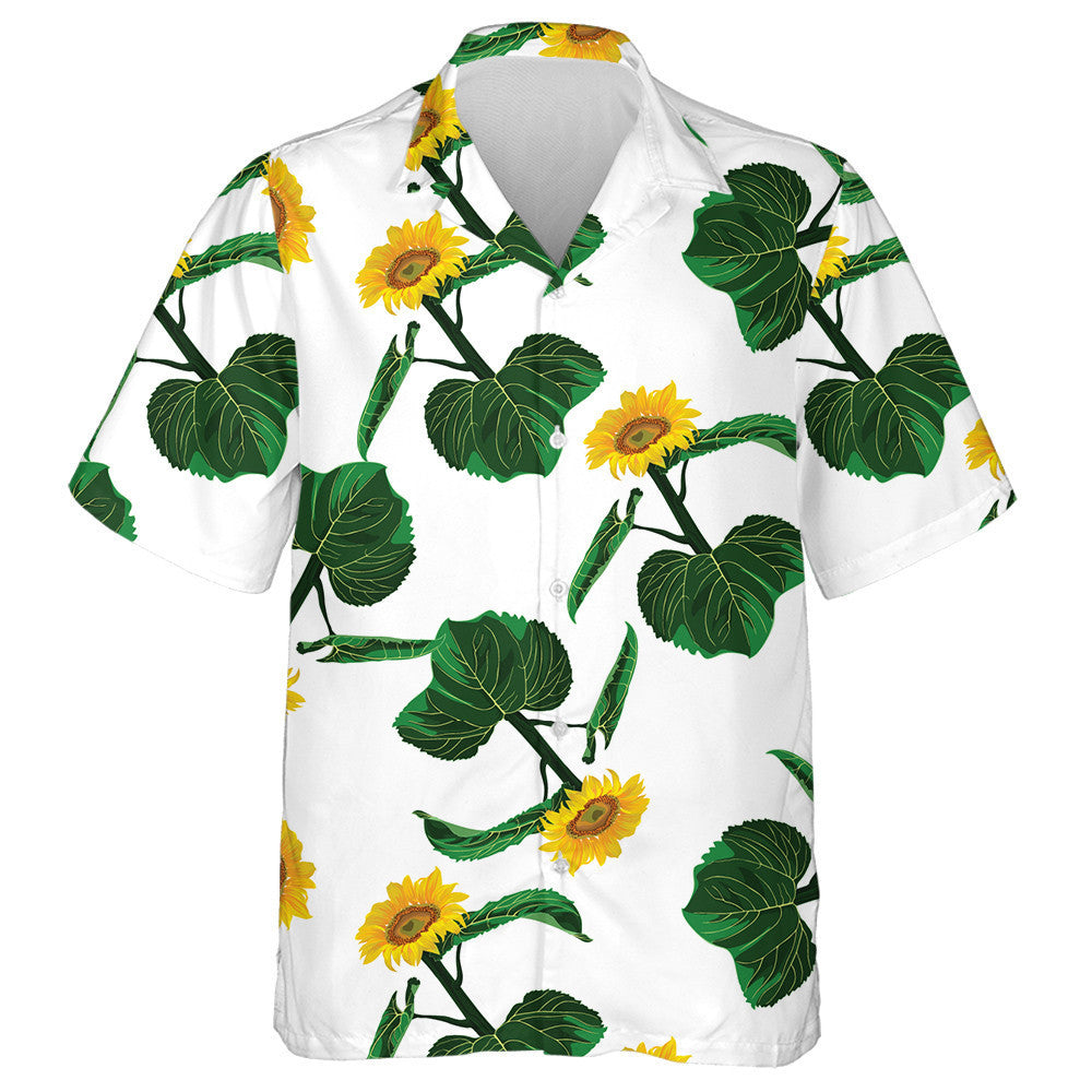 Design Illustration With Sunflowers With Leaves On White Background Hawaiian Shirt, Hawaiian Shirt Gift, Christmas Gift