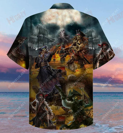 Pirate Skull Treasure Hunting Unisex Hawaiian Shirt Summer Short Sleeve Custom Hawaiian Shirts Hawaiian Shirts For Men, Hawaiian Shirt Gift, Christmas Gift