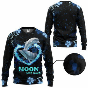 3D Moon And Back Couple Dolphin Tshirt Hoodie Apparel