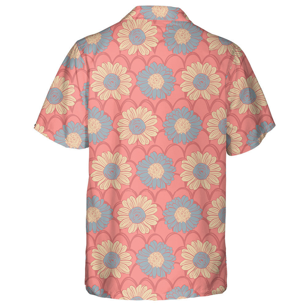 Blue And Nude Color Sunflowers On Pink Scale Background Hawaiian Shirt, Hawaiian Shirt Gift, Christmas Gift
