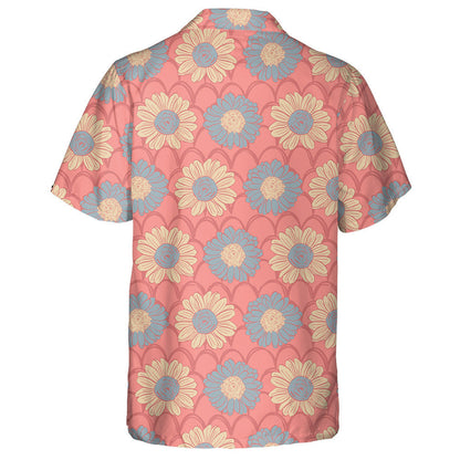 Blue And Nude Color Sunflowers On Pink Scale Background Hawaiian Shirt, Hawaiian Shirt Gift, Christmas Gift