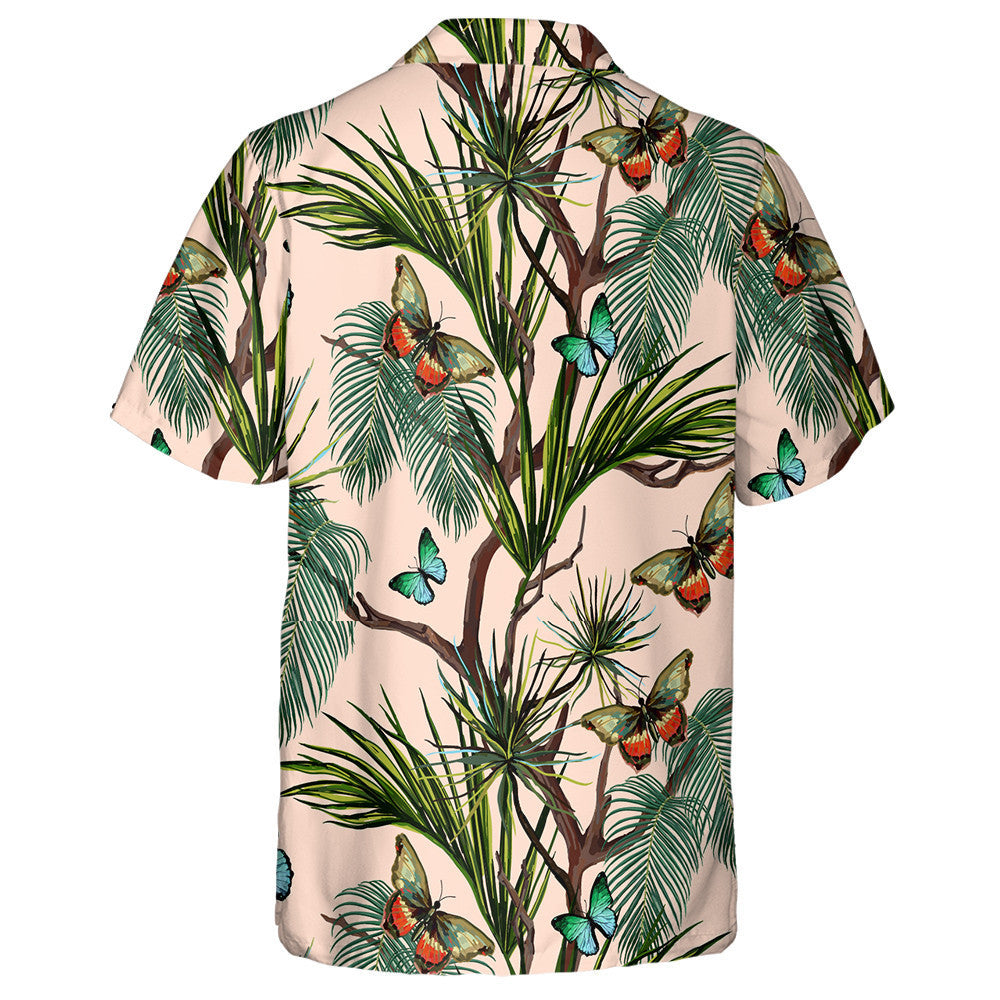 Tropical Summer Background With Butterflies A Palm Leaf Hawaiian Shirt, Hawaiian Shirt Gift, Christmas Gift
