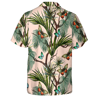 Tropical Summer Background With Butterflies A Palm Leaf Hawaiian Shirt, Hawaiian Shirt Gift, Christmas Gift