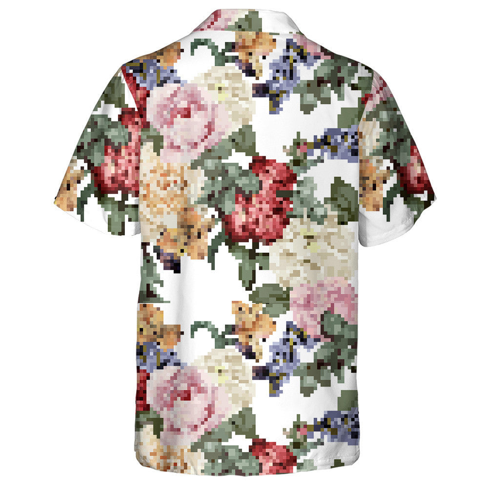 Watercolor Colorful Flowers Roses Branch On White Background Hawaiian Shirt, Hawaiian Shirt Gift, Christmas Gift