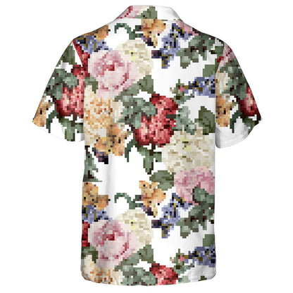 Watercolor Colorful Flowers Roses Branch On White Background Hawaiian Shirt, Hawaiian Shirt Gift, Christmas Gift